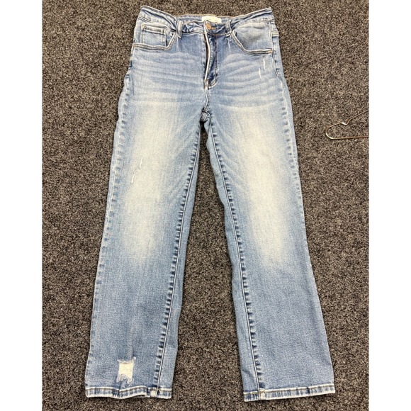 Risen Jeans Denim - Risen Jeans Light Wash High Rise Straight Leg Distressed Denim RDP5301 11/30